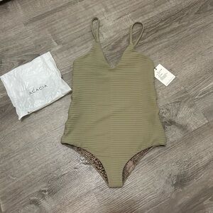 ACACIA Swimwear Olive Mineral dual Ribbed stella One-Piece bikini Bodysuit XS
